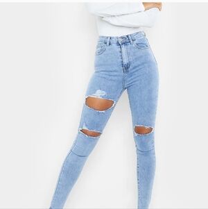 PRETTYLITTLETHING Blue High Rise Skinny Jeans sz 27
